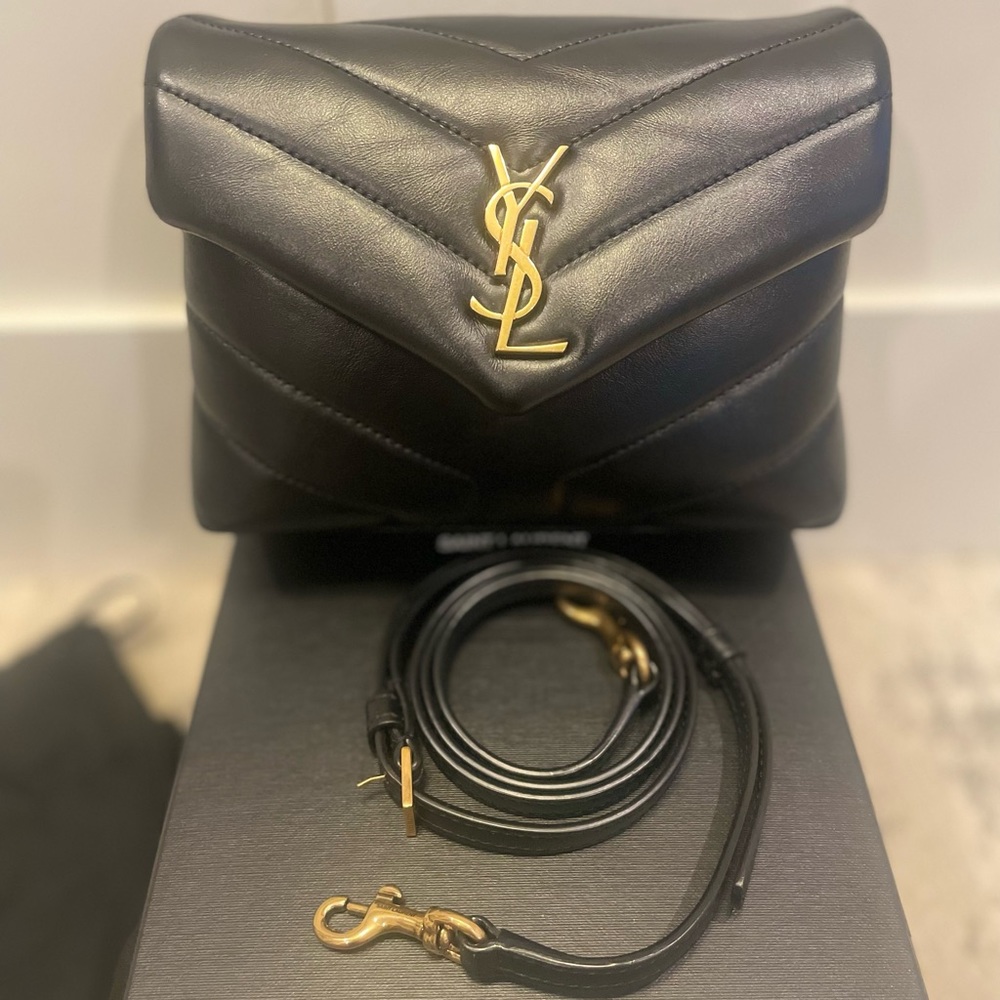 YSL Saint Laurent Loulou Toy Quilted Crossbody - black with gold hardware